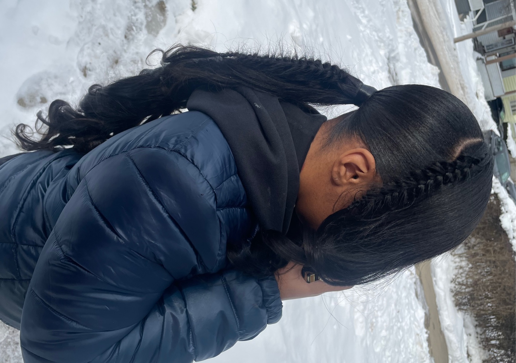 ponytail with bang + butterfly braid