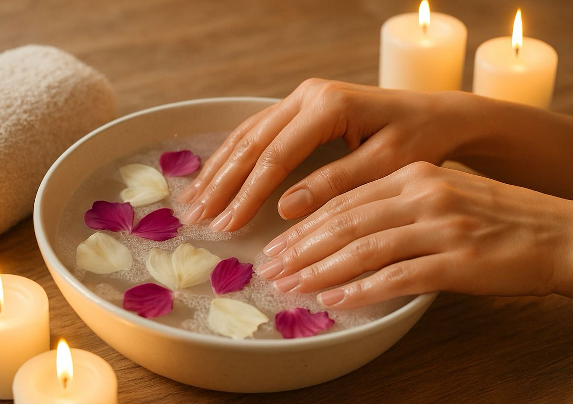 Spa de mãos com verniz de gel