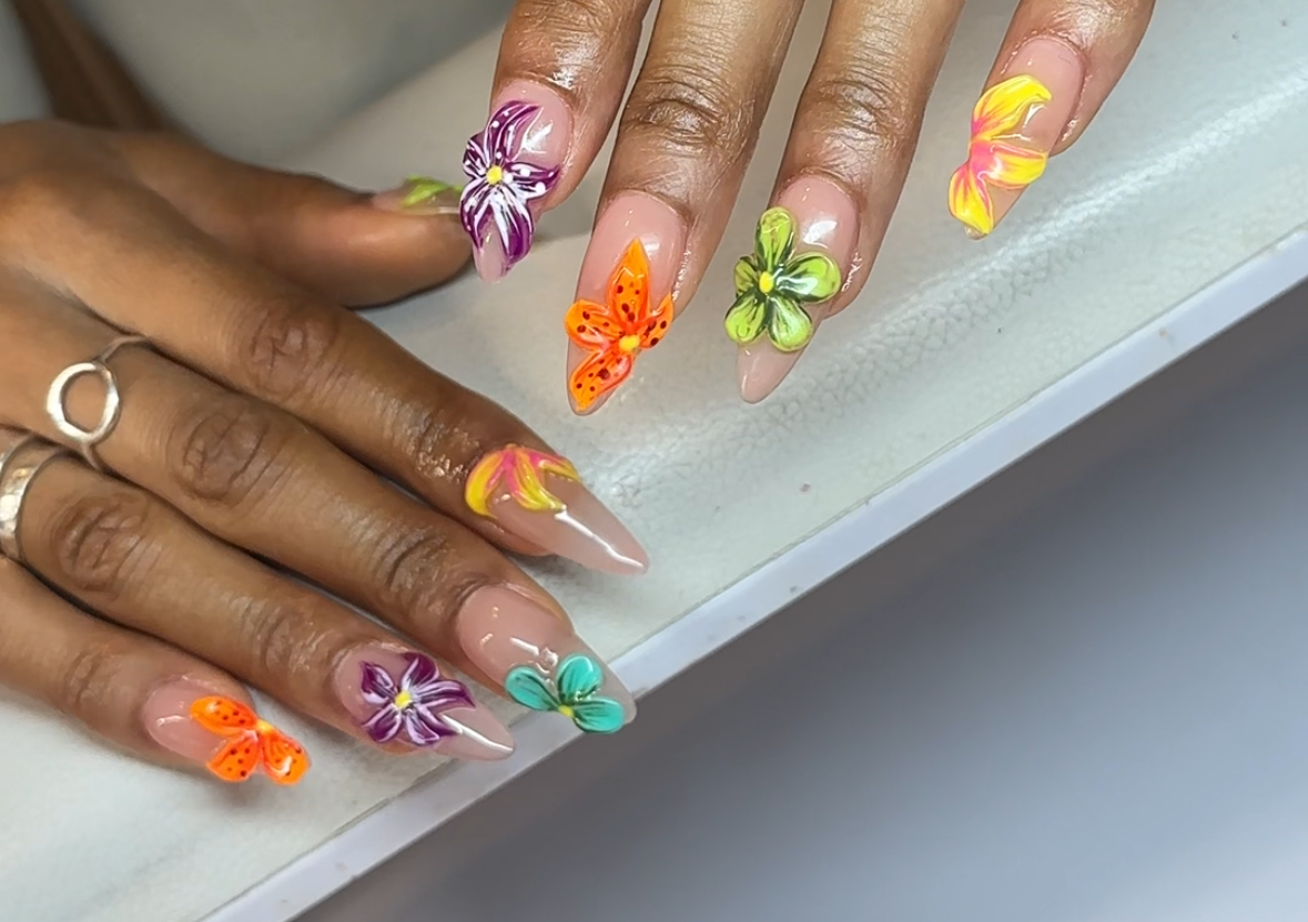 Full Set Acrylic - 3D Flowers 