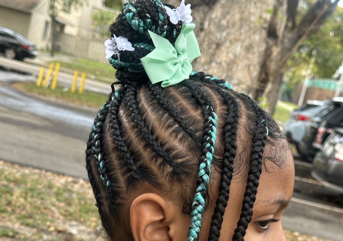 Braided ponytail w knot bun ( kids ages 5-13 ) 