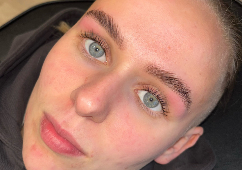Brow lamination with hybrid tint & wax 