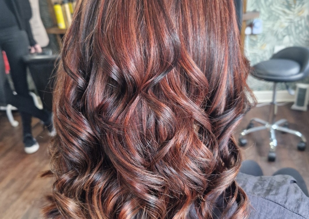 Root touch up , half head highlights and blow dry 