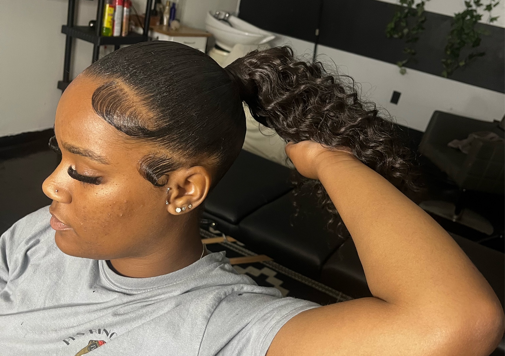 Slick back poinytail