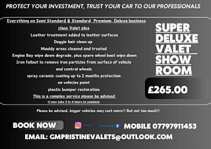 Home visit Super deluxe Valet £265