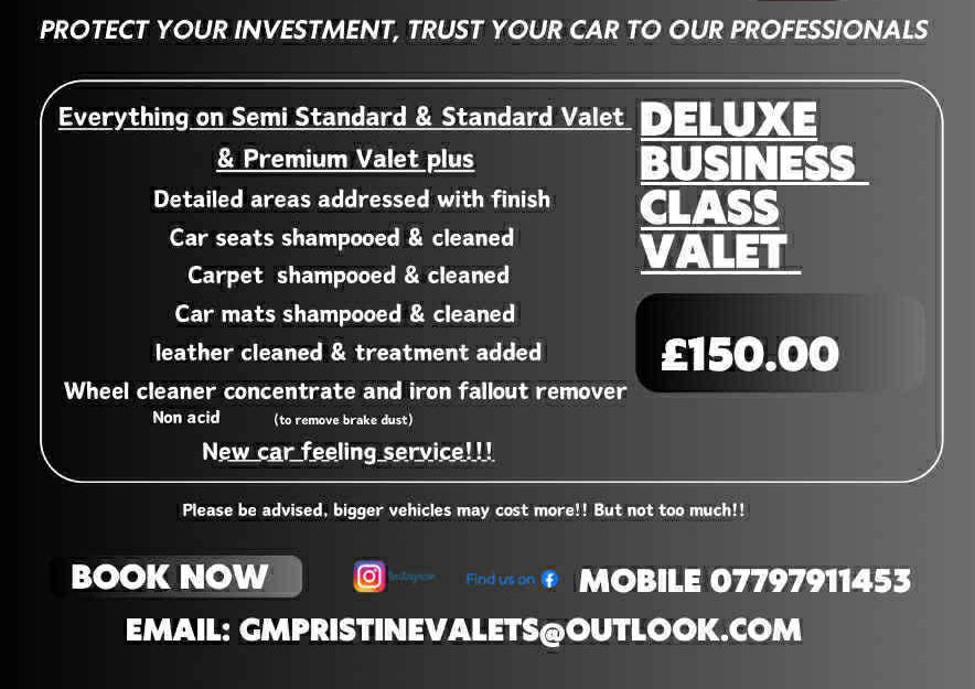 Home visit Deluxe business class valet £150