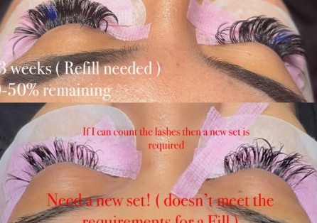 Extended Fill: 4 weeks * 22 - 28 days * 40% Lashes remaining