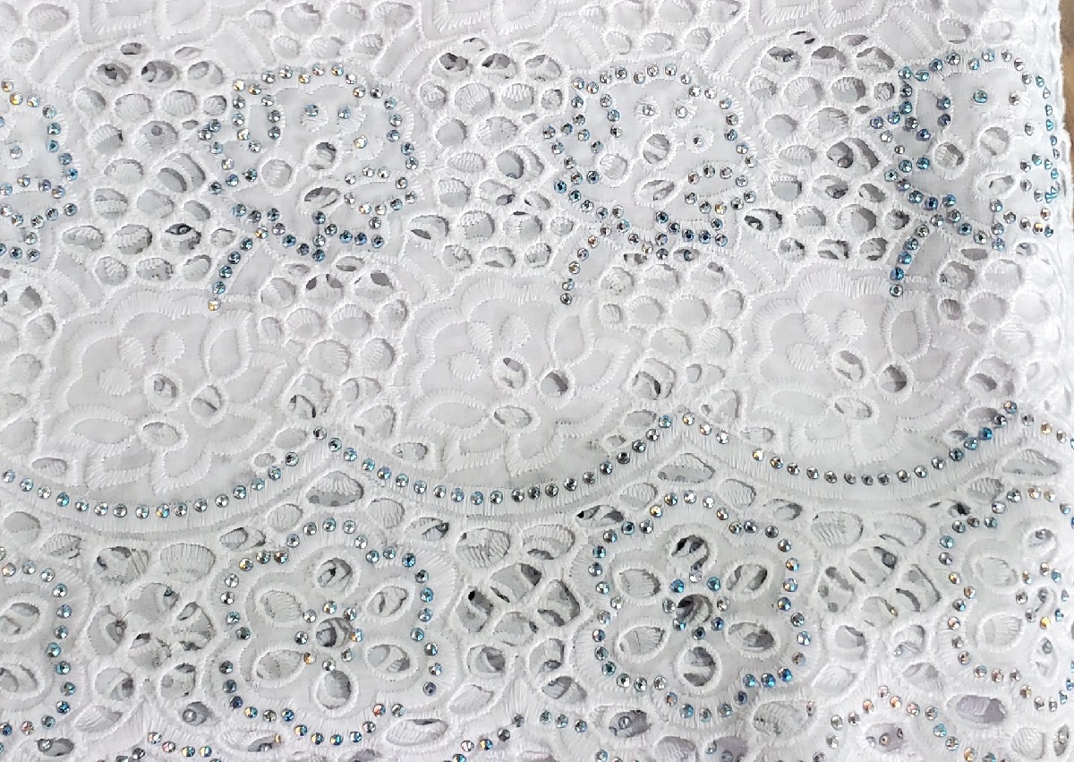 Pure white Swiss dry Lace with Stones