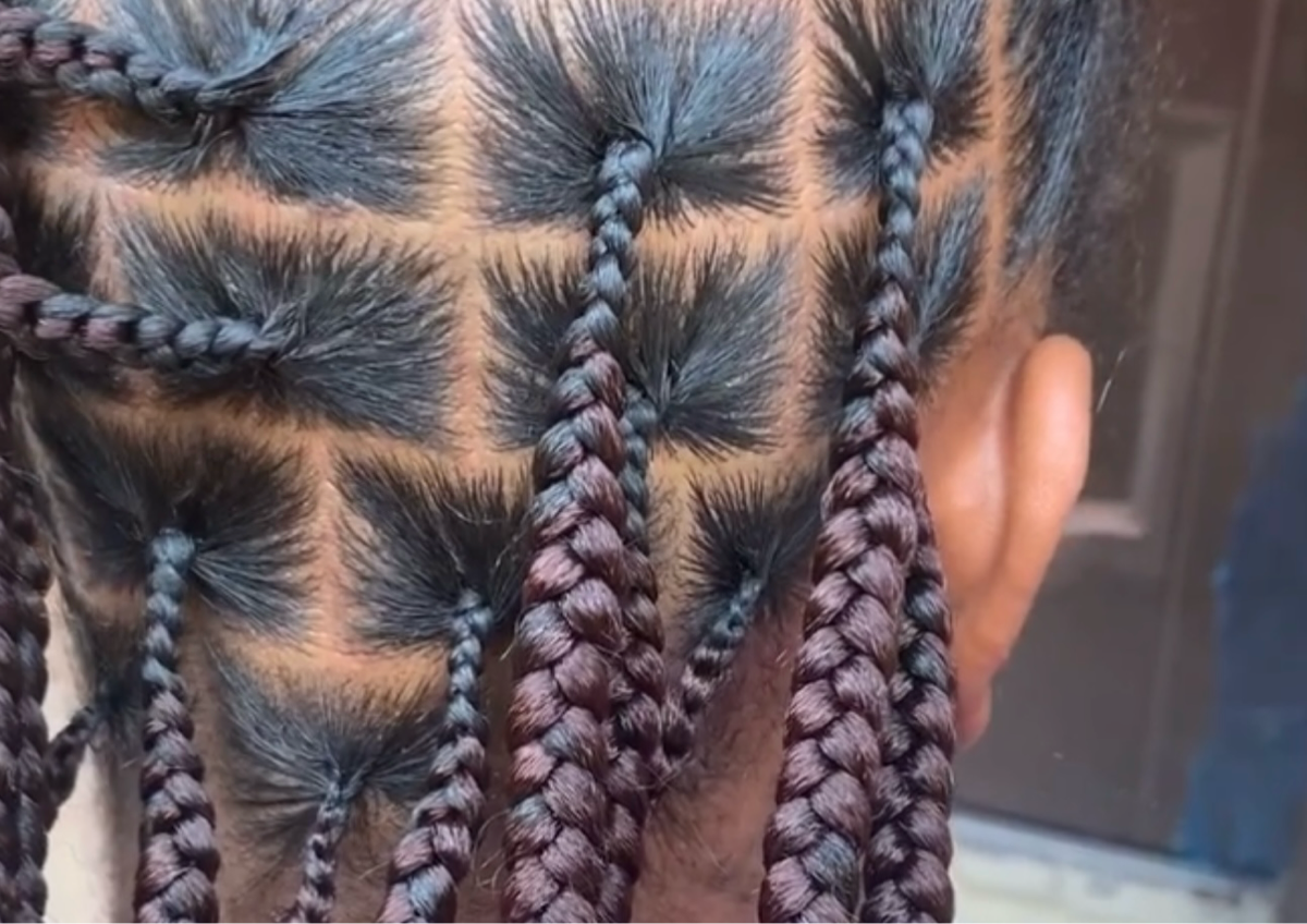 Medium size knotless braid (7 rolls across the head)