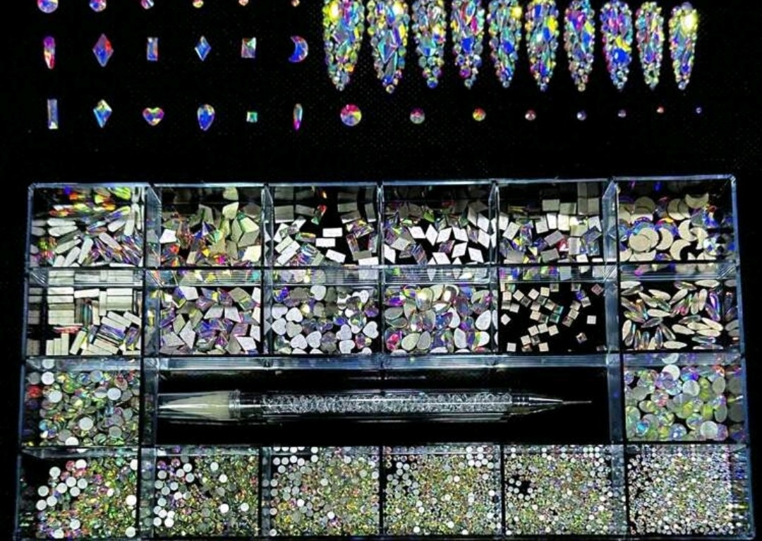 Pink Onyx Spa Nail Art   AB Crystal Swarvoski Rhinestones - 