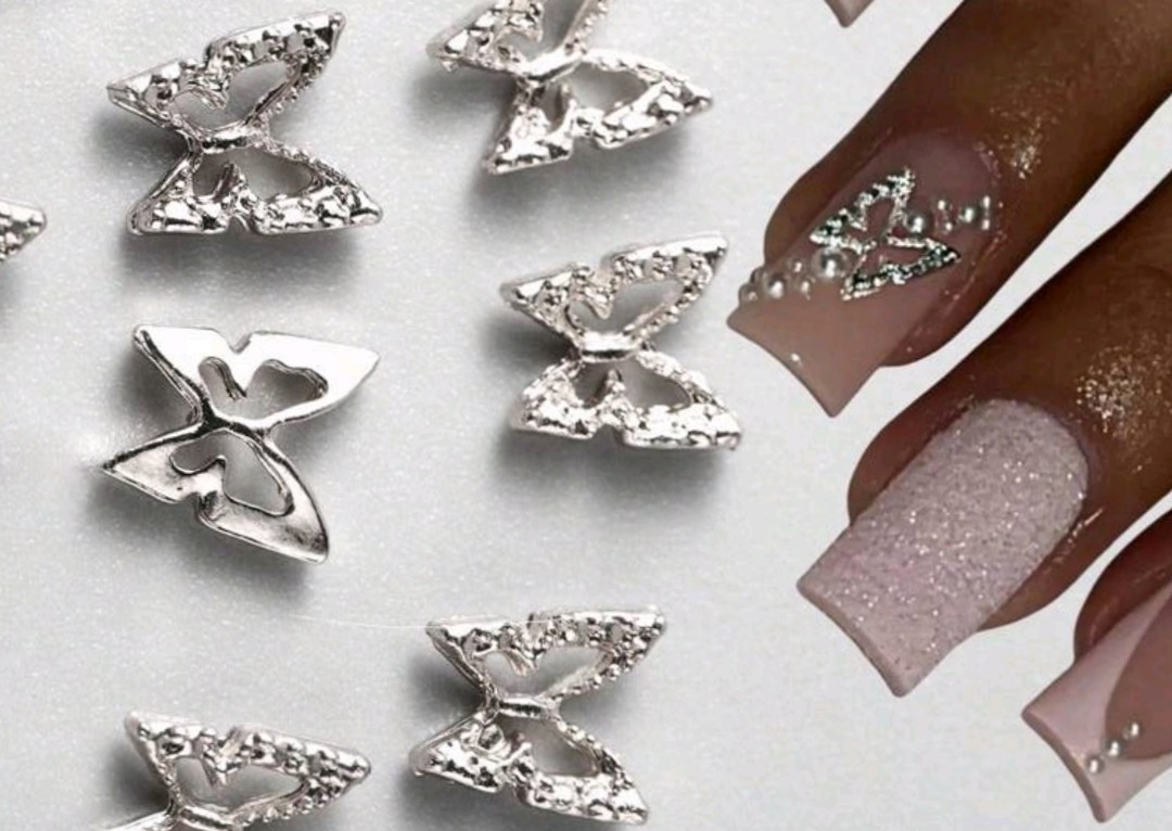6 Pcs 3D Glitter Butterflies 🦋 Nail Gems