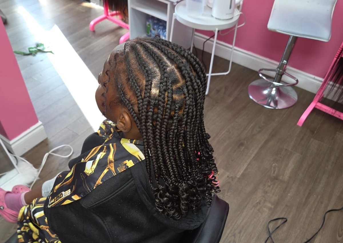 Kids Fulani with extensions and curly ends