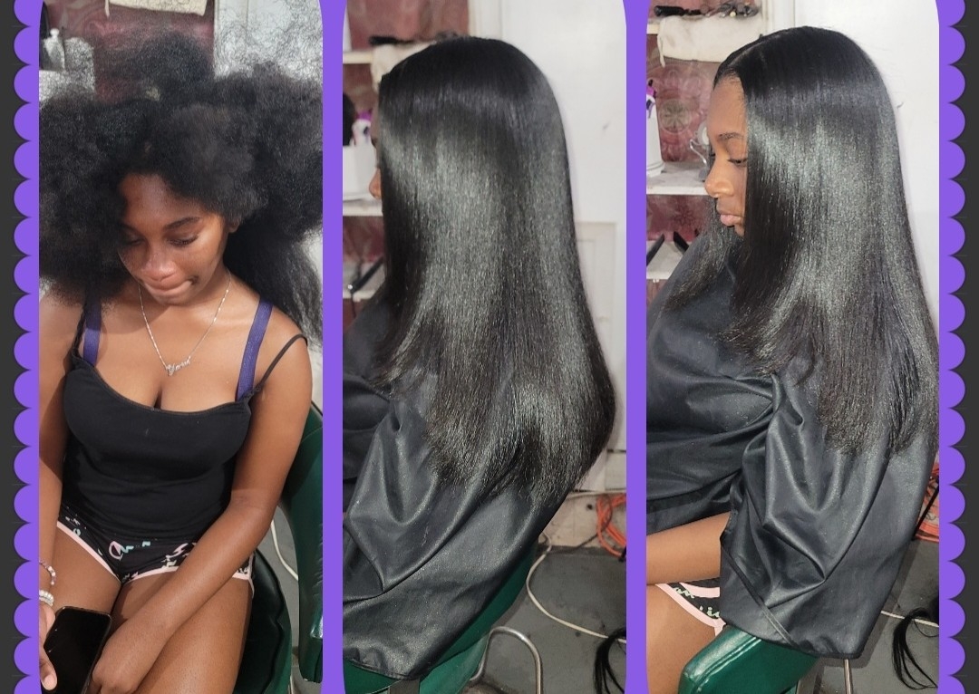 Natural hair silk press/wrap 