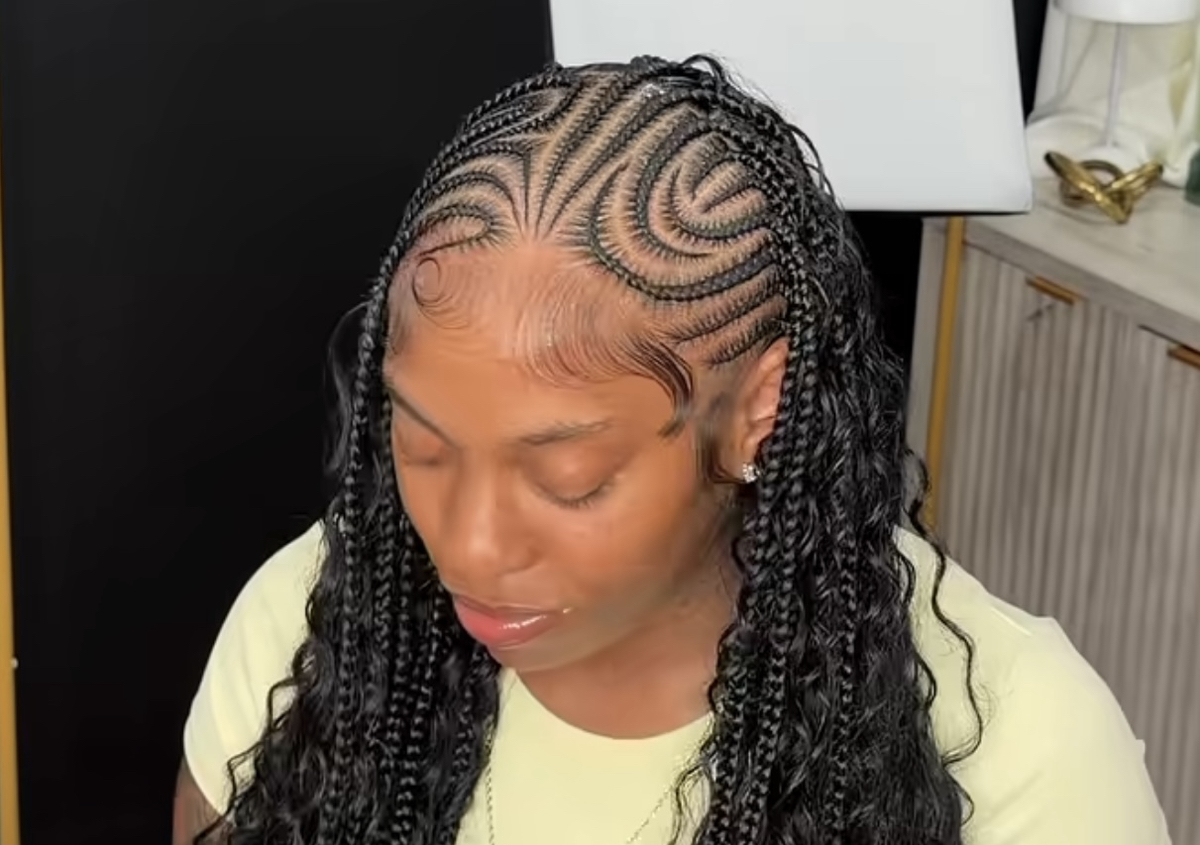 Smedium Fulani braids + Goddess curls Style 4