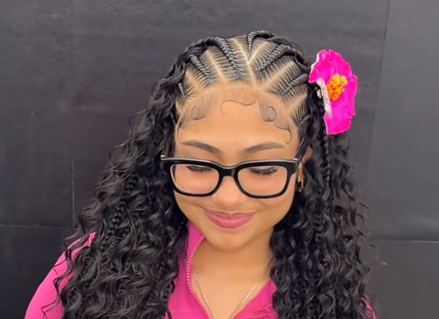 Medium fulani braids + Goddess curls Style 7