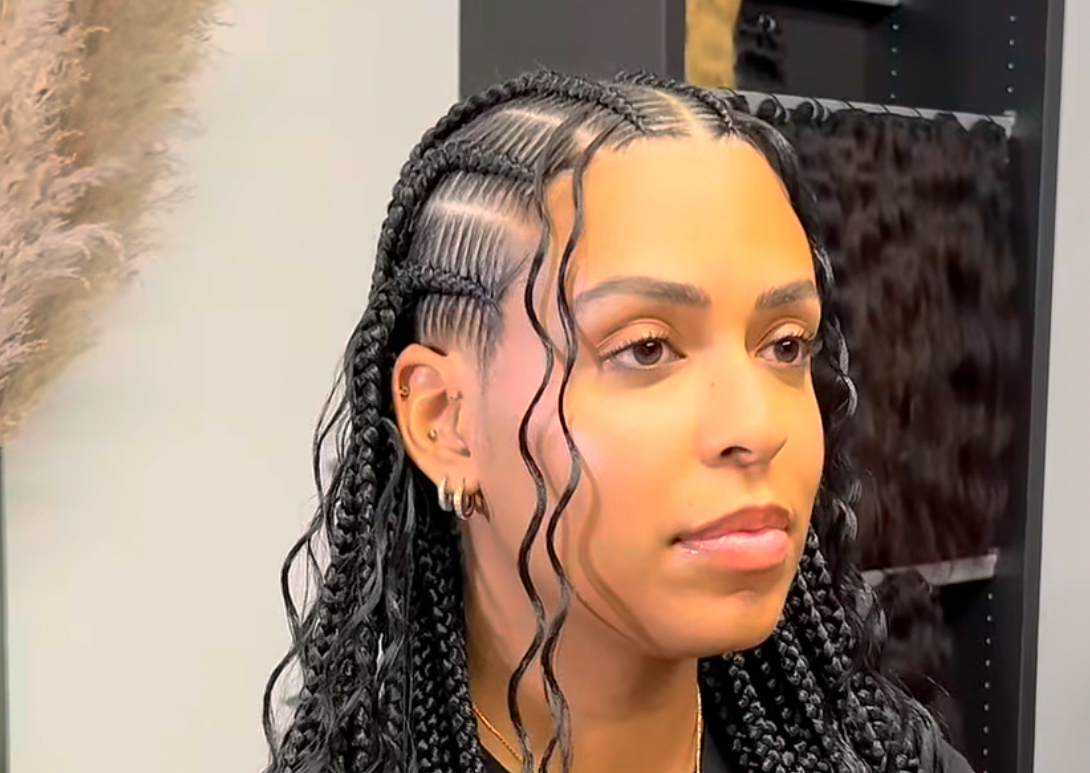 Medium fulani braids + Goddess curls Style 6
