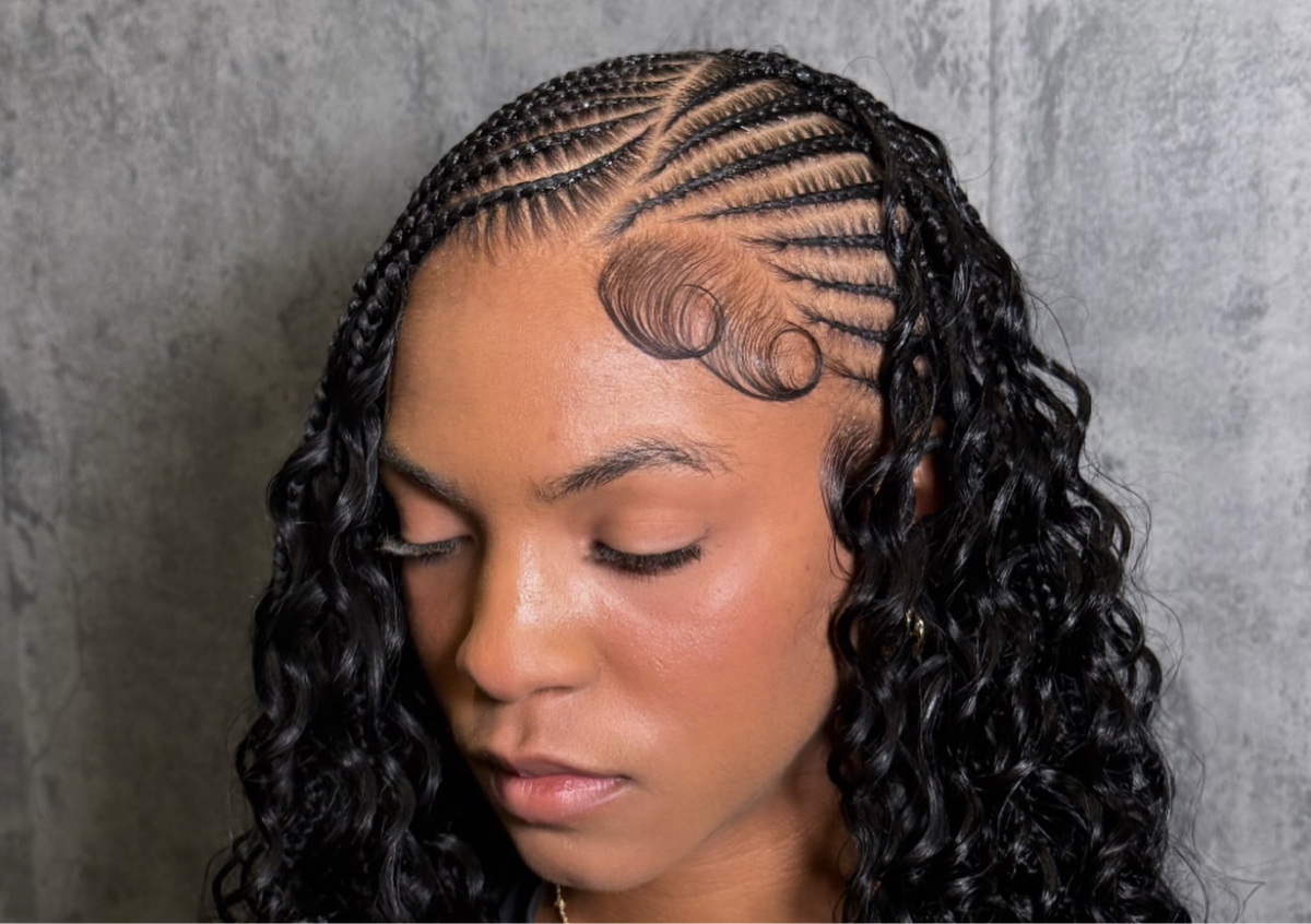 Smedium fulani braids + Goddess curls Style 1