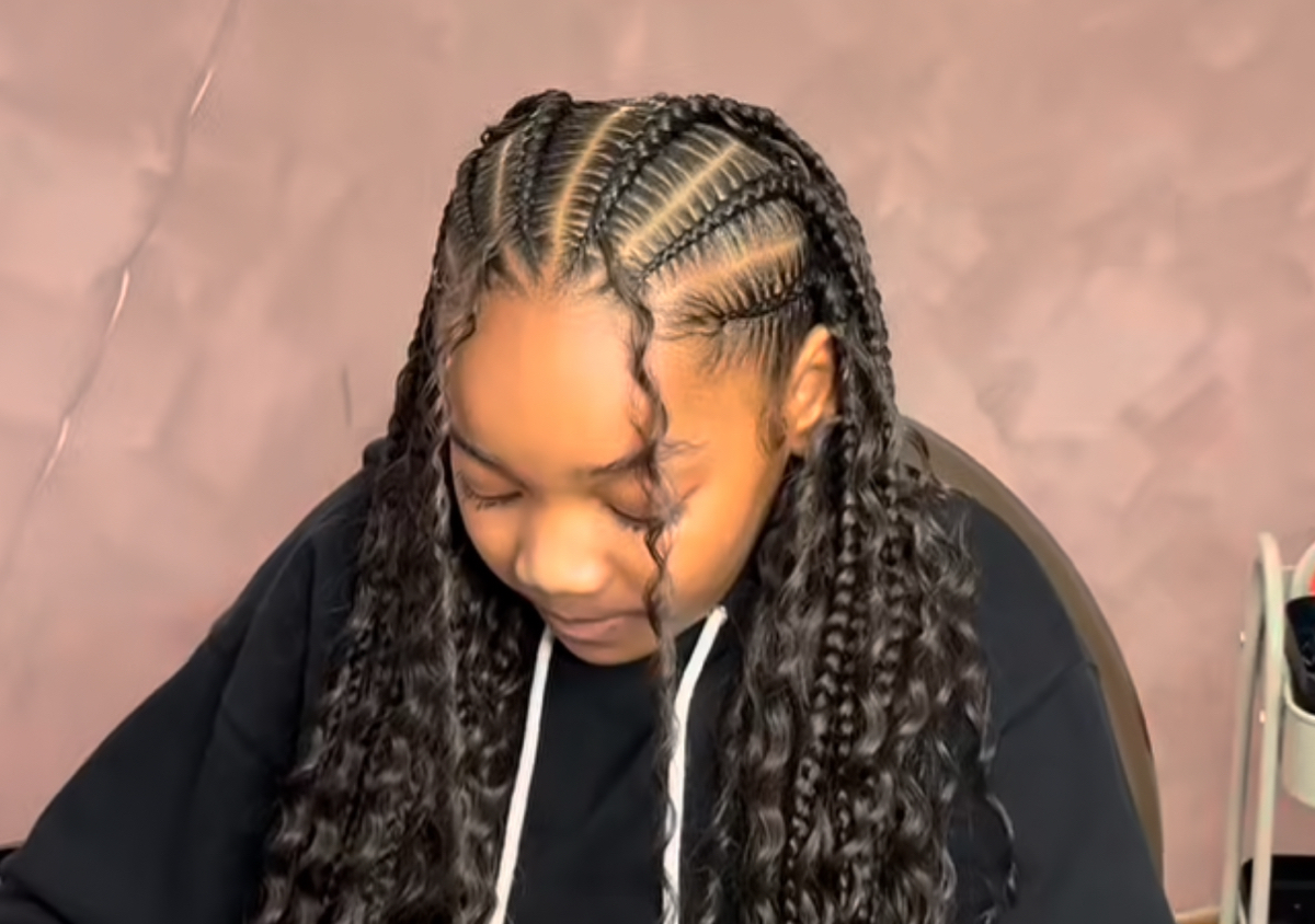Medium Fulani braids + Goddess curls Style 6