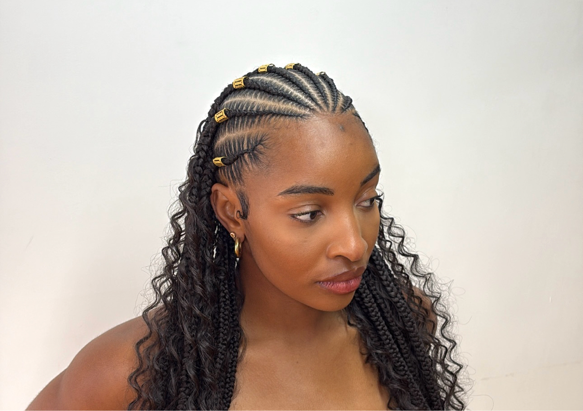 Medium Fulani braids + Goddess curls  