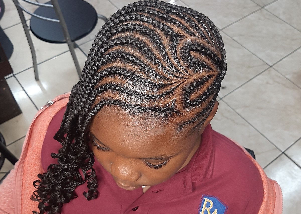 Kids Natural Hair Braid with Extensions added to the end 