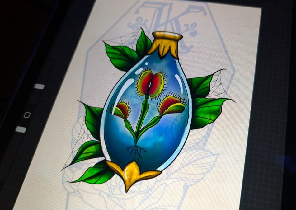 Venus fly trap in a potion bottle