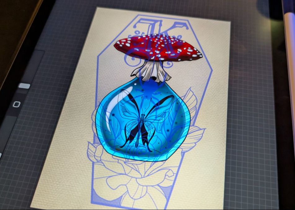 Mushroom potion bottle with butterfly