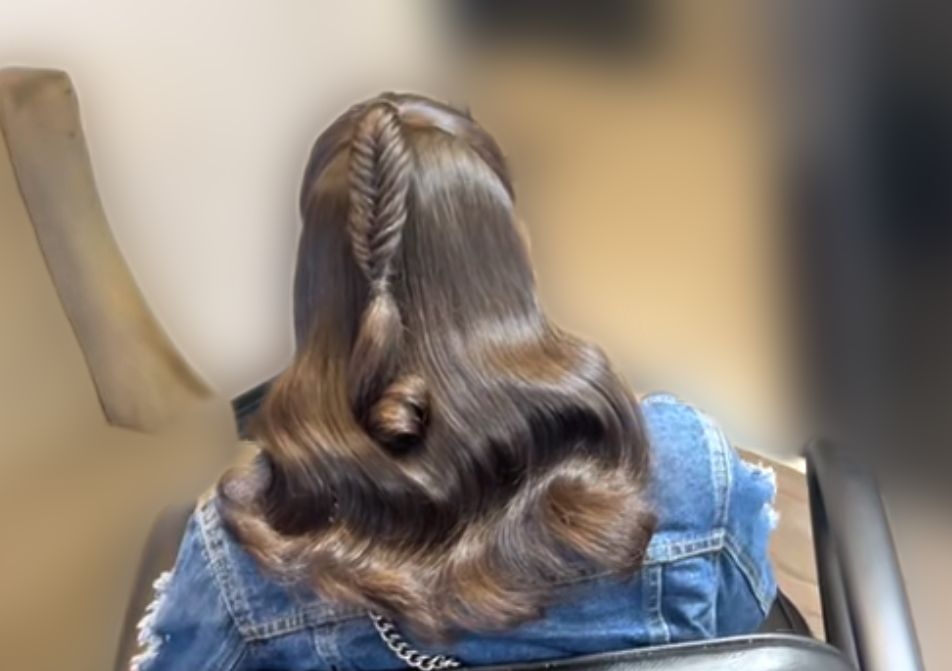 Press style w/fishtail braid 