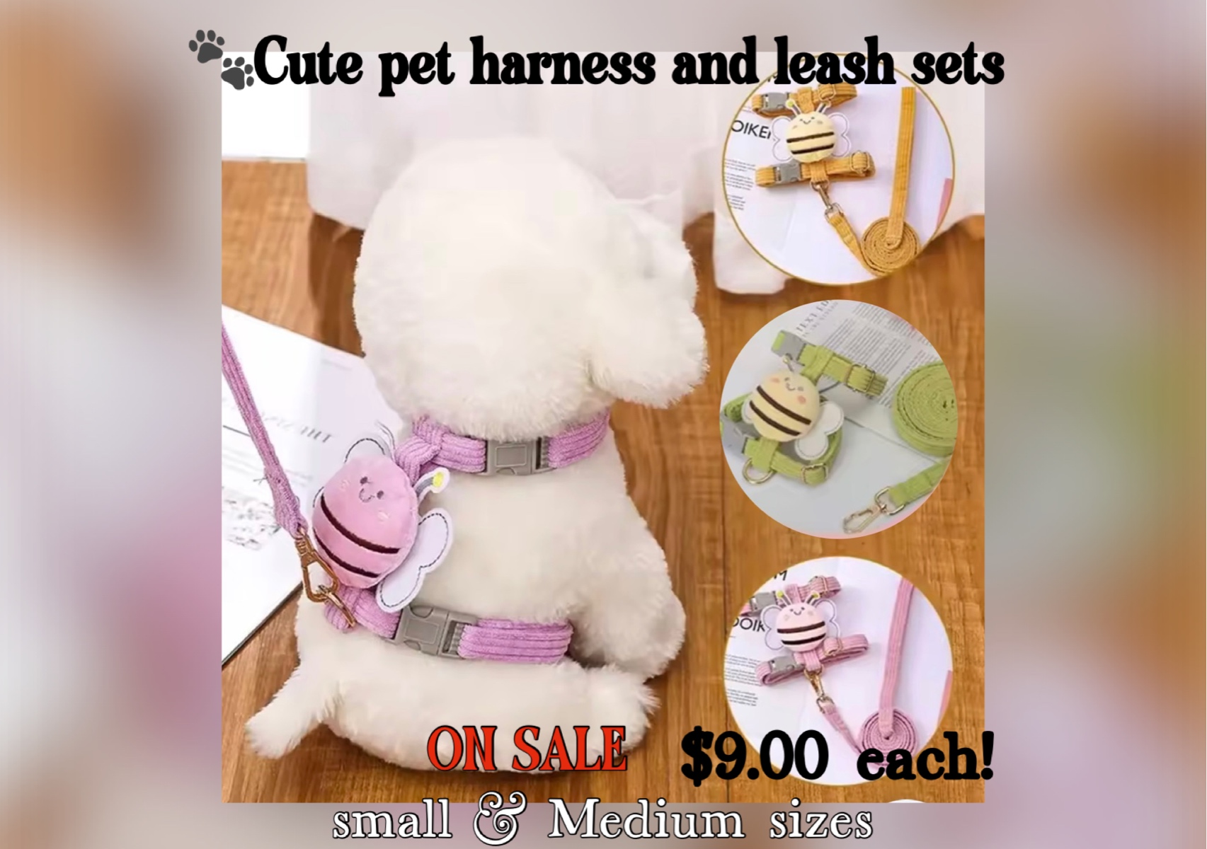 Cute and soft pet harness & leash set
