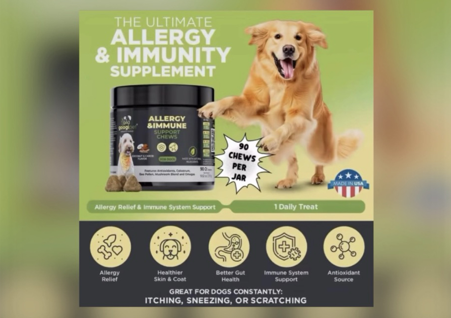 Dog Allergy relief & itch skin relief,skin and coat supplement + bee pollen, colostrum