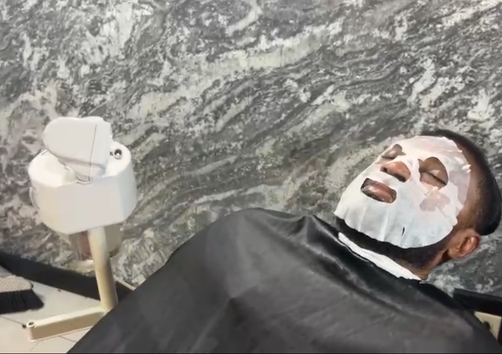 black mask and steamer