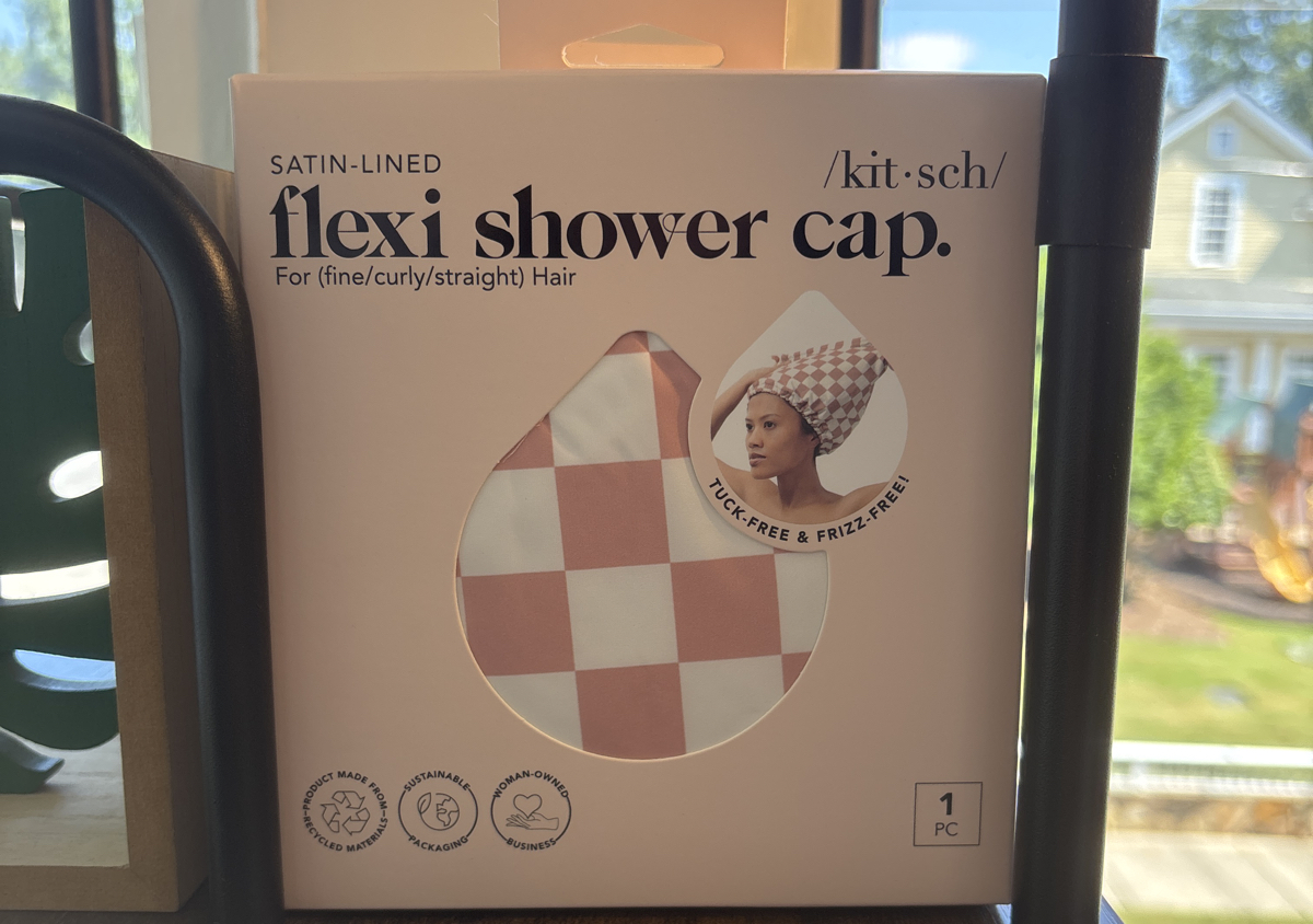 Satin Lined Flexi Shower Cap - Terracotta Checker