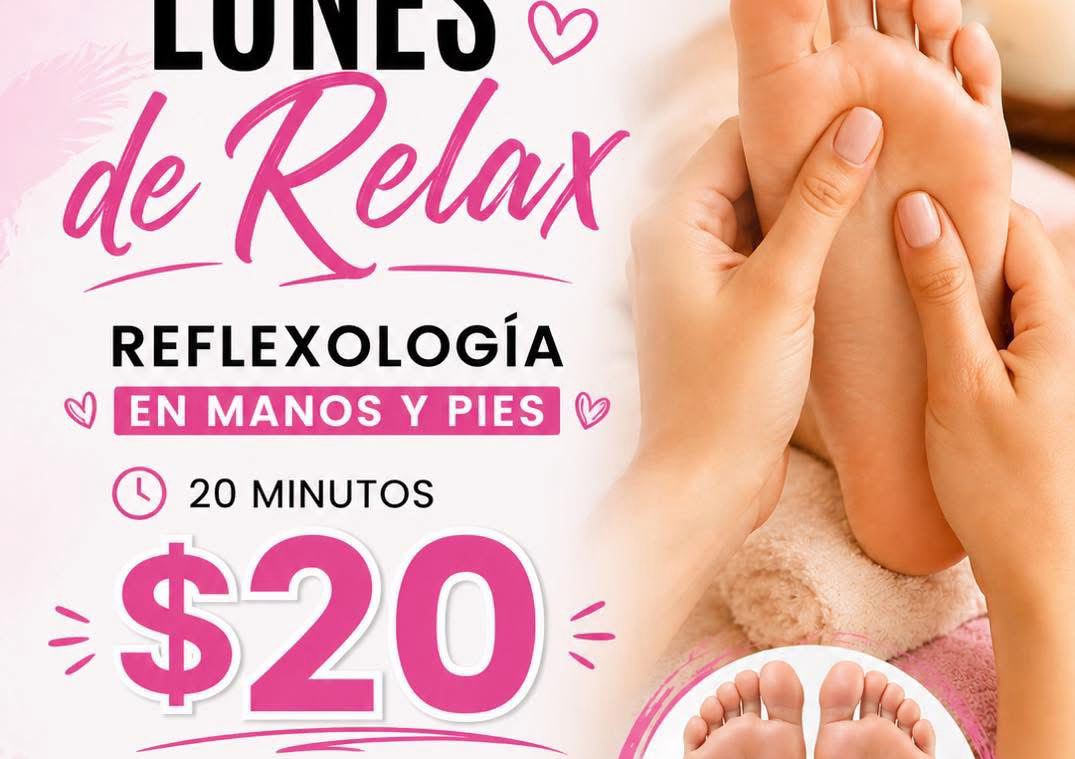 Oferta reflexiologia SOLO los LUNES por el mes de Junio de 2026: 20 min en manos y pies 