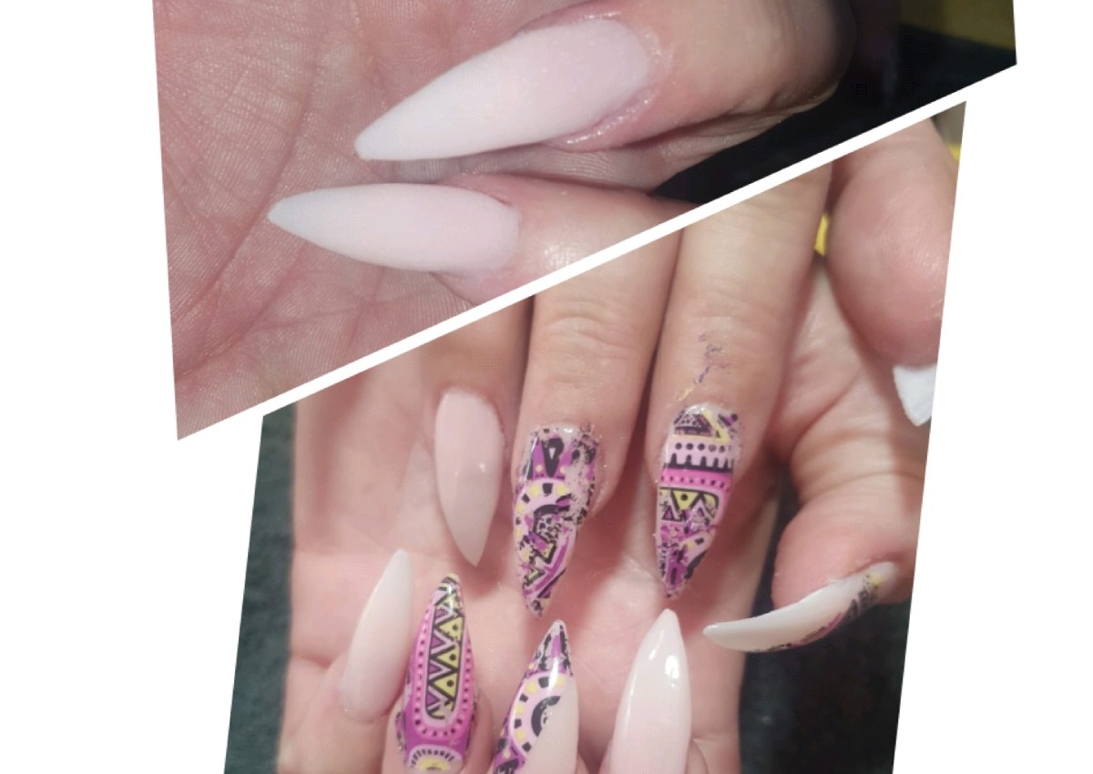 Acrylic  nails with tips and  art 