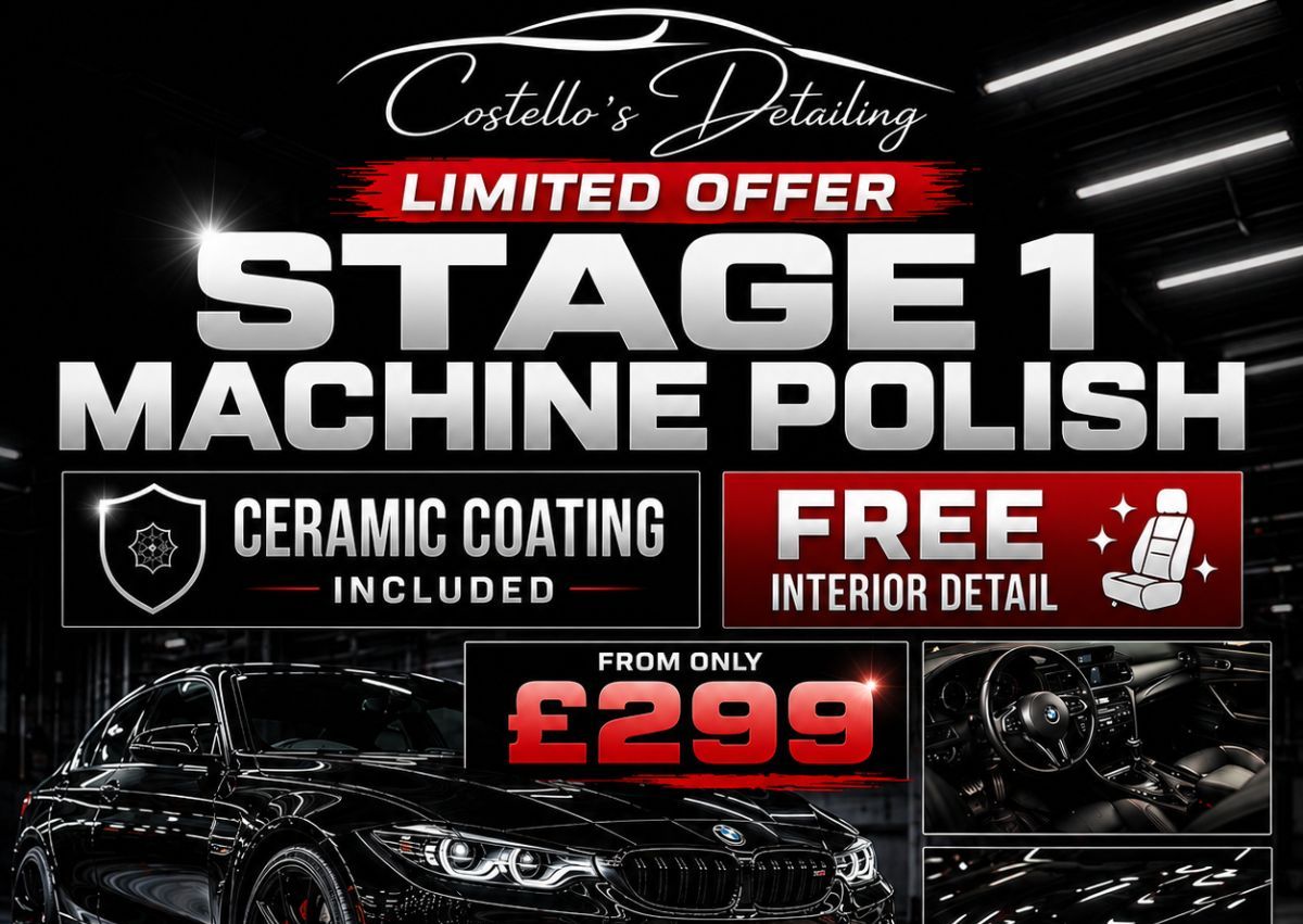 (Large Car) Stage 1 Machine Polish, Ceramic Coating & Free Interior Detail