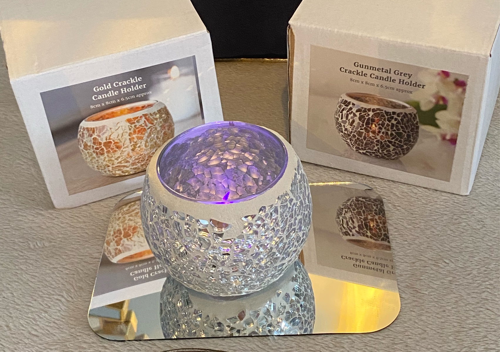 Crackle style 8cm candle holder.