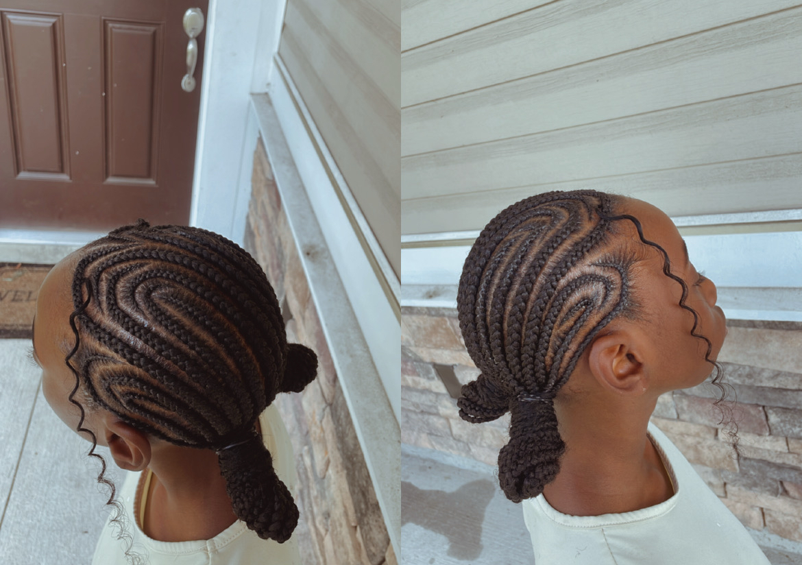 Little Girl Medium design braids with buns 