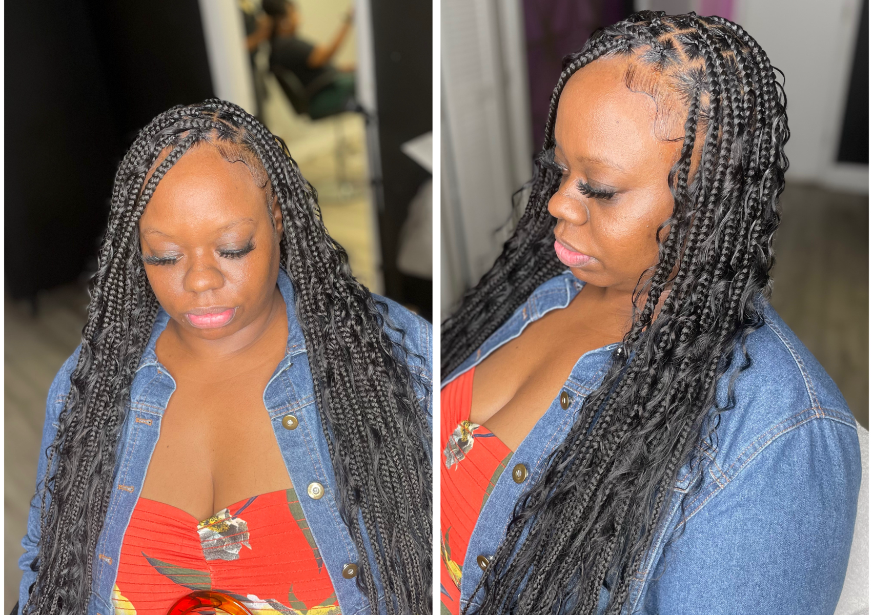  Smedium  knotless With light boho curls 