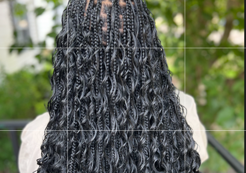 Bohemian Knotless/curly Hair Hair Included! Please Book Early Time Slot 8-9am Additional fee for human hair