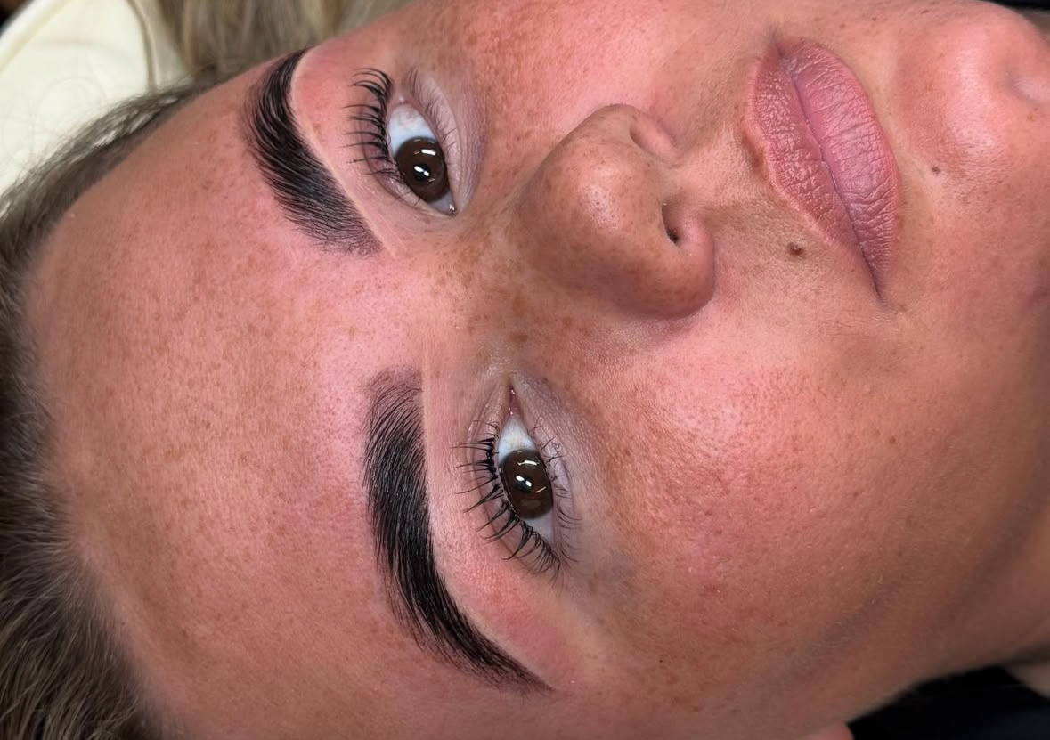 Brow lamiantion with hybrid tint and lash lift . 