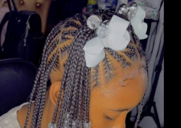 Kids small stitch braided ponytail with braids in the back 