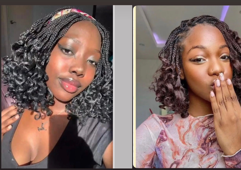 Box braid bob short curly ended 