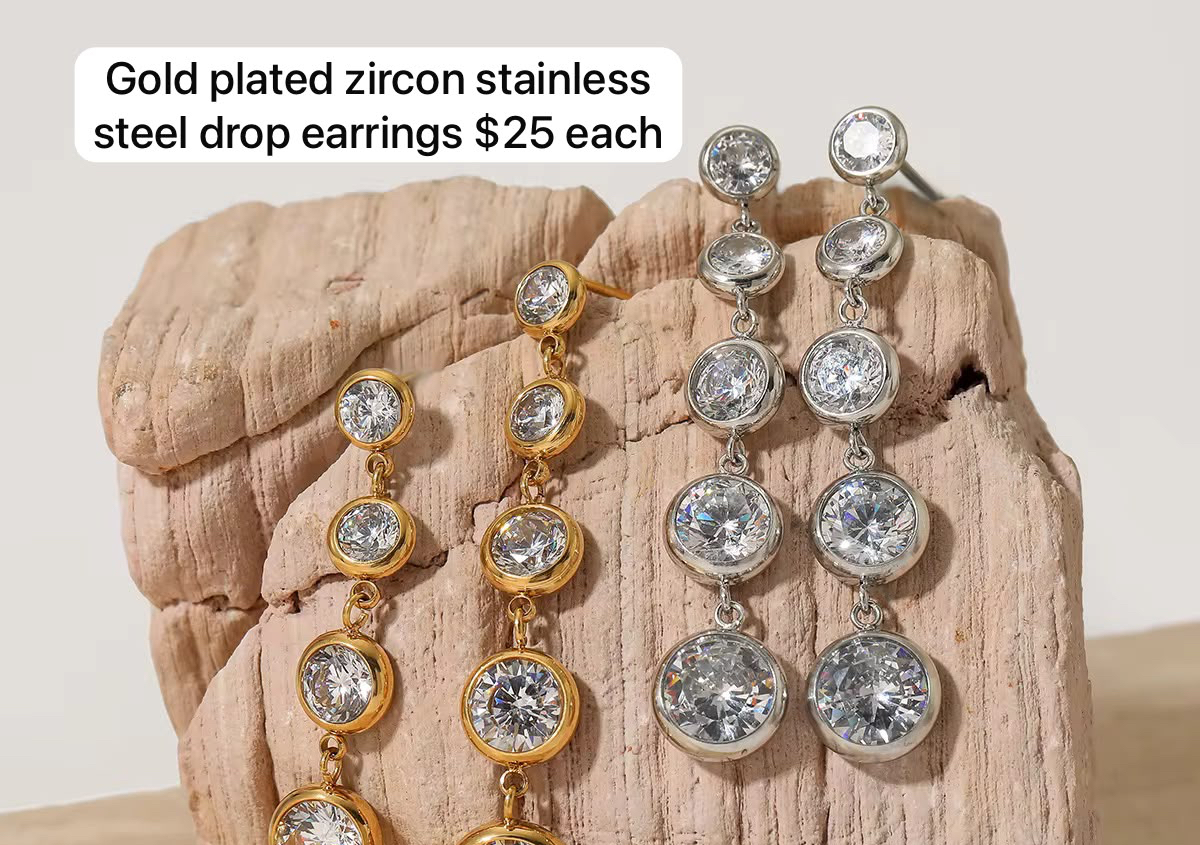 Zircon stainless steel drop earrings