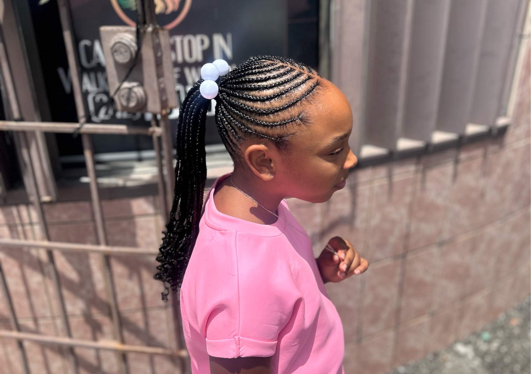 Braids with afrokinky or straight hair extensions on the end