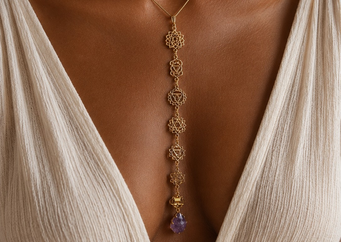 Chakra Necklace with Amethyst Crystal