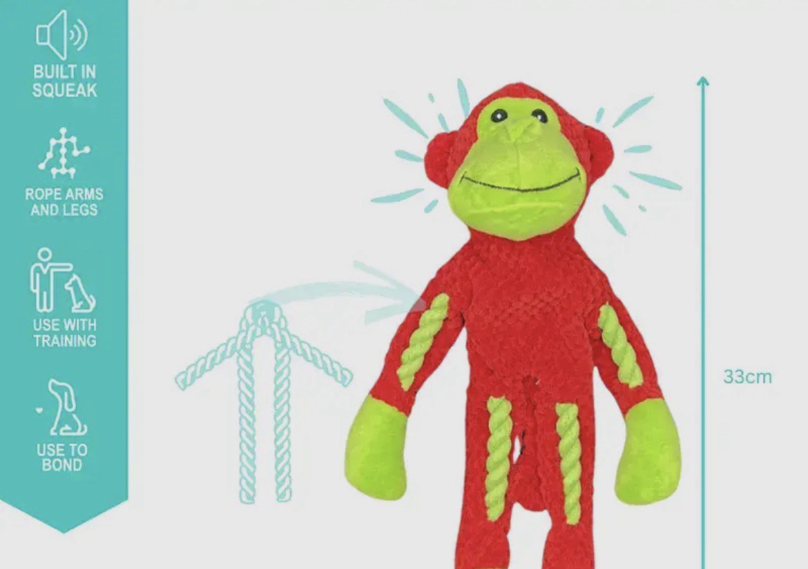 Rope Squeaky Monkey (random colour)