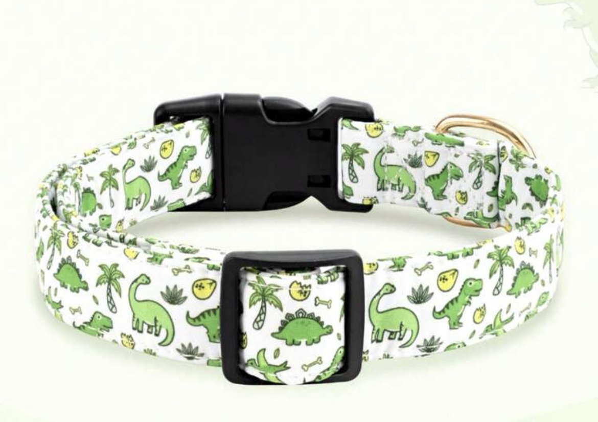 Green dinosaur dog collar - small to medium