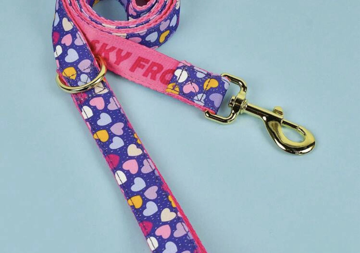 Purple hearts dog lead