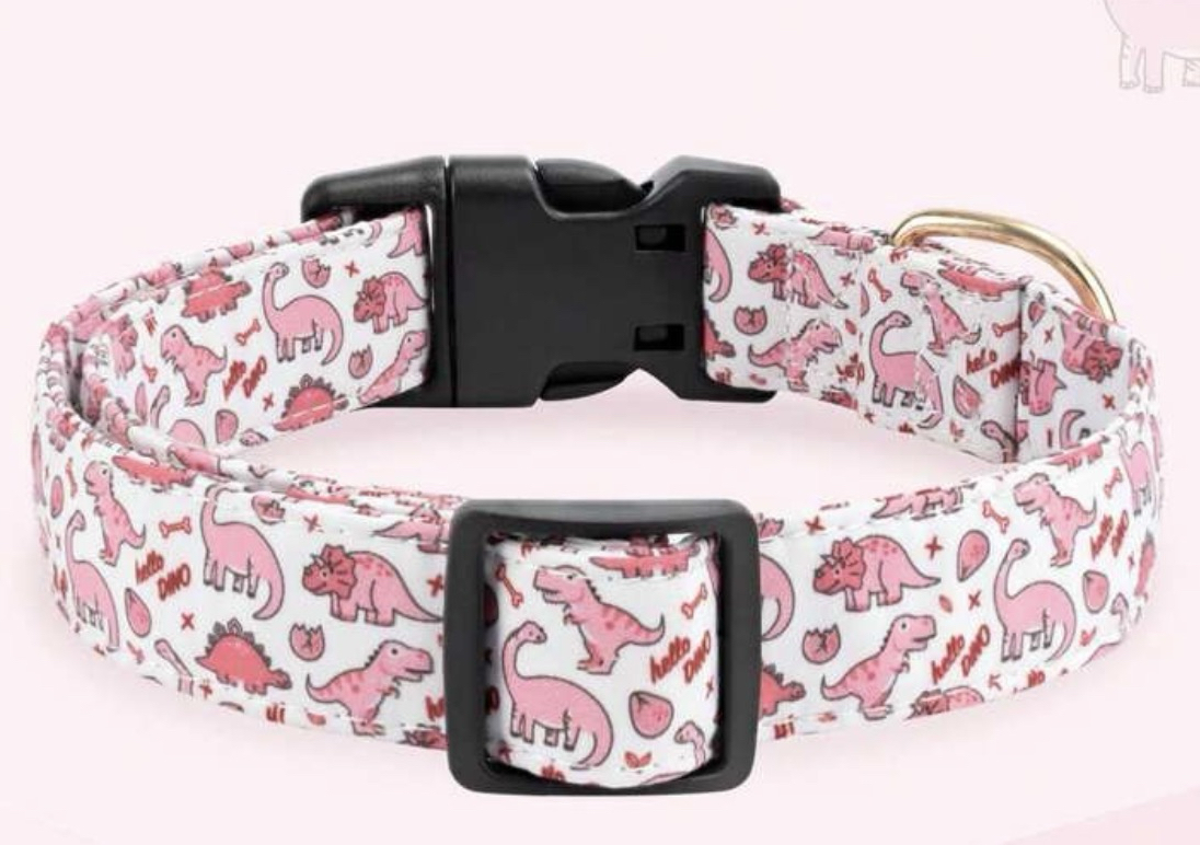 Pink dinosaur dog collar ~ small