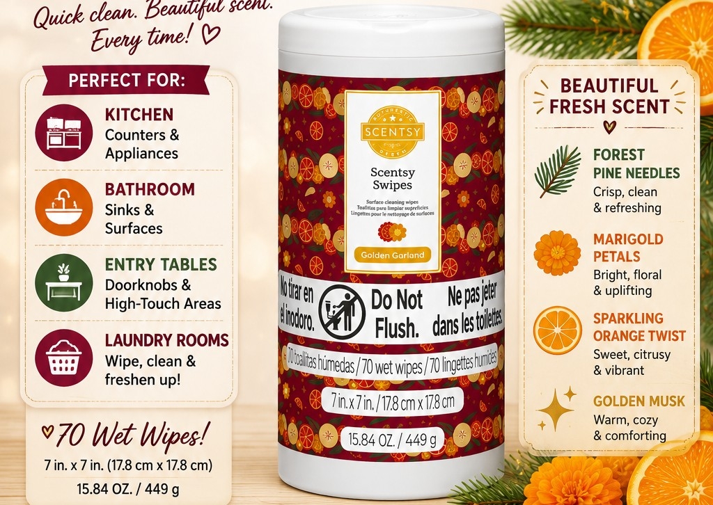 ✨ GOLDEN GARLAND SCENTSY SWIPES 🍊🌲✨