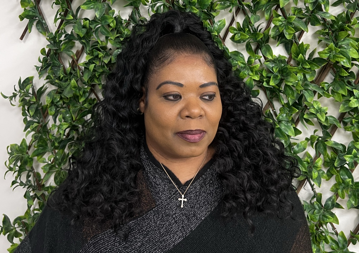 Half up half down with back sewn down 