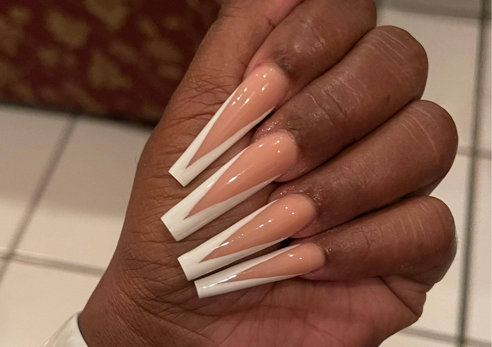 Pink & White Nails French Long NO DESIGNS